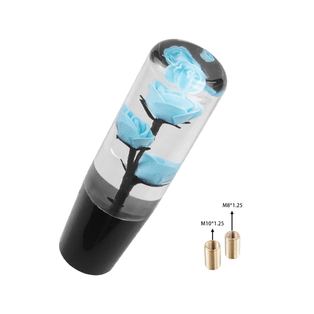 Brand New 1PCS Universal 15CM JDM Clear Teal Rose Flowers Manual Car Black Base Racing Stick Shift Knob M8 M10 M12