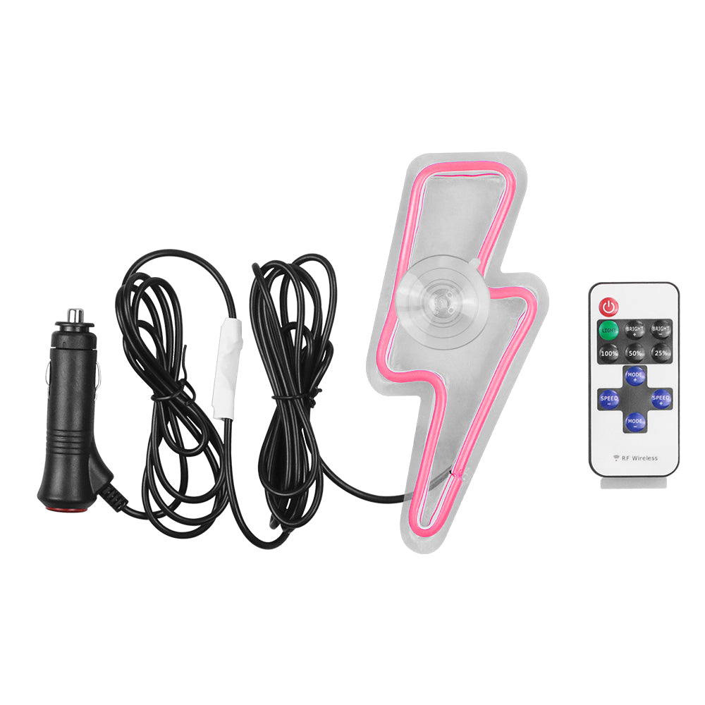 BRAND NEW UNIVERSAL LIGHTING SHAPED PINK LED Neon Flash Light Car Window Glow Electric Remote Control Lamp