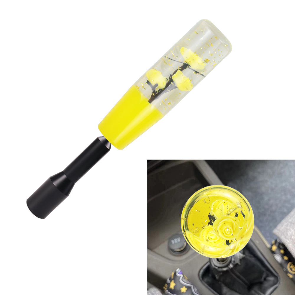 Brand New JDM Glitter Yellow Rose Flowers Manuel Gear Stick Shift Knob M8 M10 M12 & Black Shifter Extender Extension