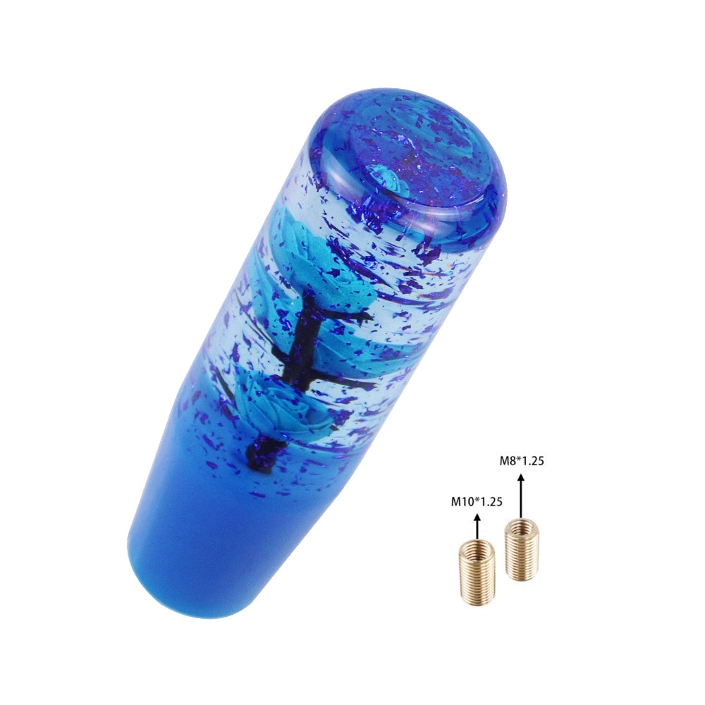 Brand New Universal 150mm Sakura Blue Glitter Rose Flowers Manual Car Gear Stick Shift Knob M8 M10 M12