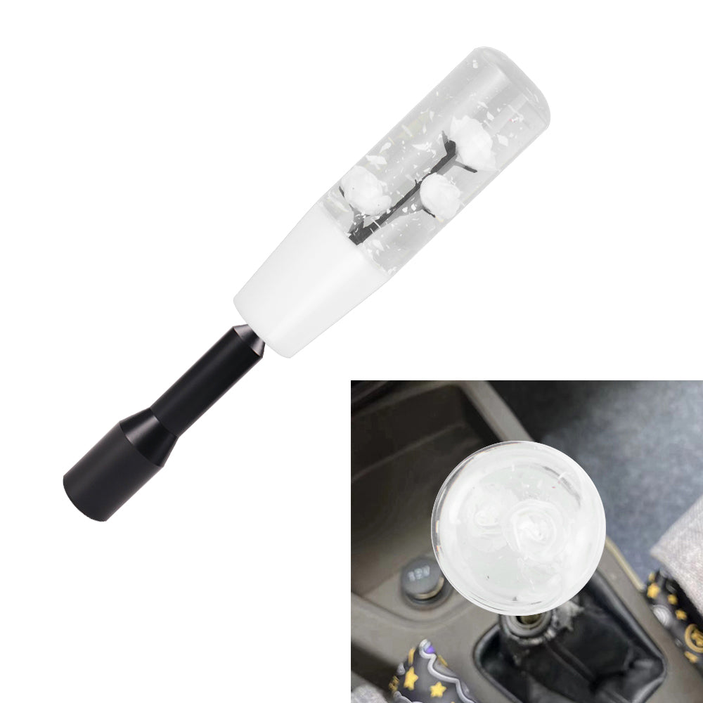 Brand New JDM Glitter White Rose Flowers Manuel Gear Stick Shift Knob M8 M10 M12 & Black Shifter Extender Extension