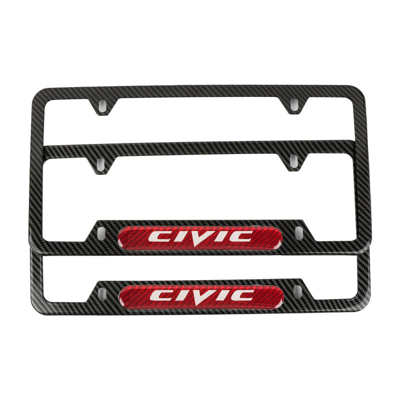 Brand New Universal 2PCS CIVIC Carbon Fiber Look Metal License Plate Frame