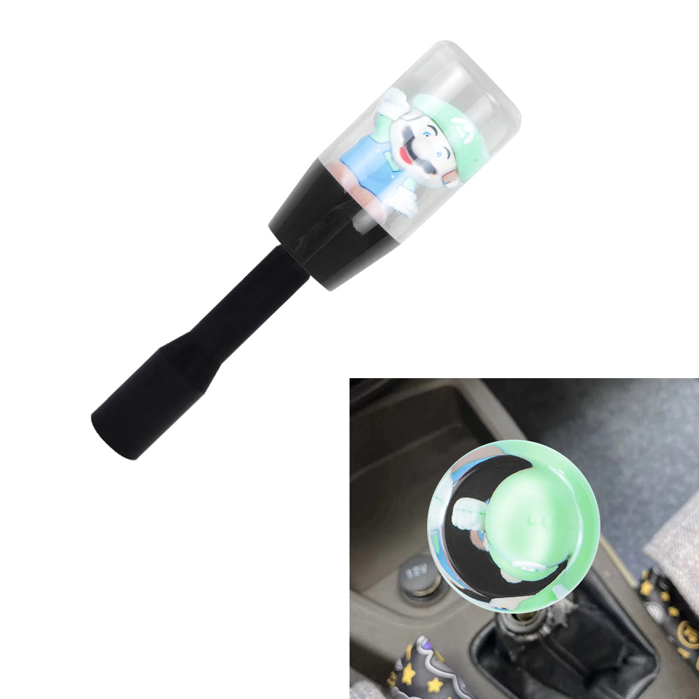 Brand New Universal Acrylic Clear Crystal Super Mario Bros Luigi Manuel Gear Stick Shift Knob M8 M10 M12 & Black Shifter Extender Extension