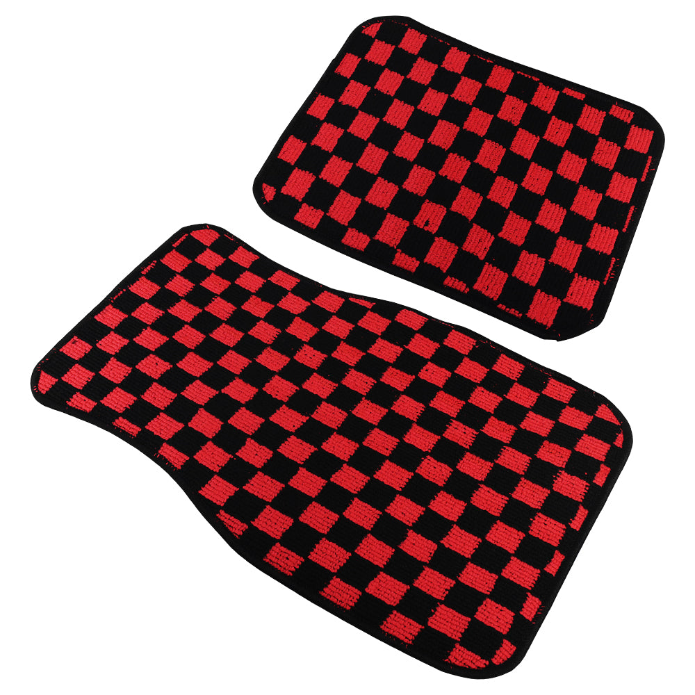 Brand New 4PCS UNIVERSAL CHECKERED Red Racing Fabric Car Floor Mats Interior Carpets