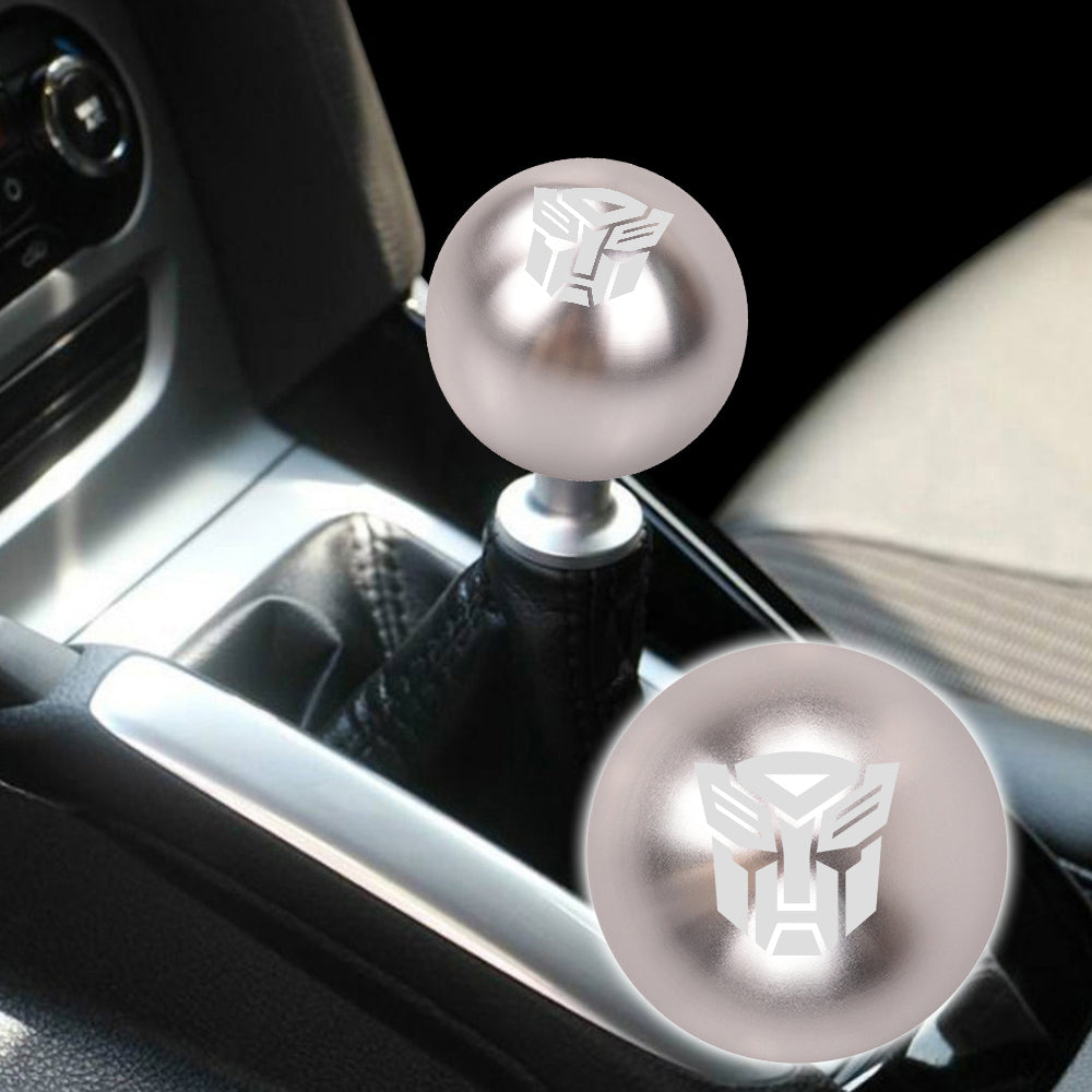 BRAND NEW UNIVERSAL JDM AUTOBOT TRANSFORMERS Aluminum Silver Round Ball Manual Gear Stick Shift Knob M8 M10 M12