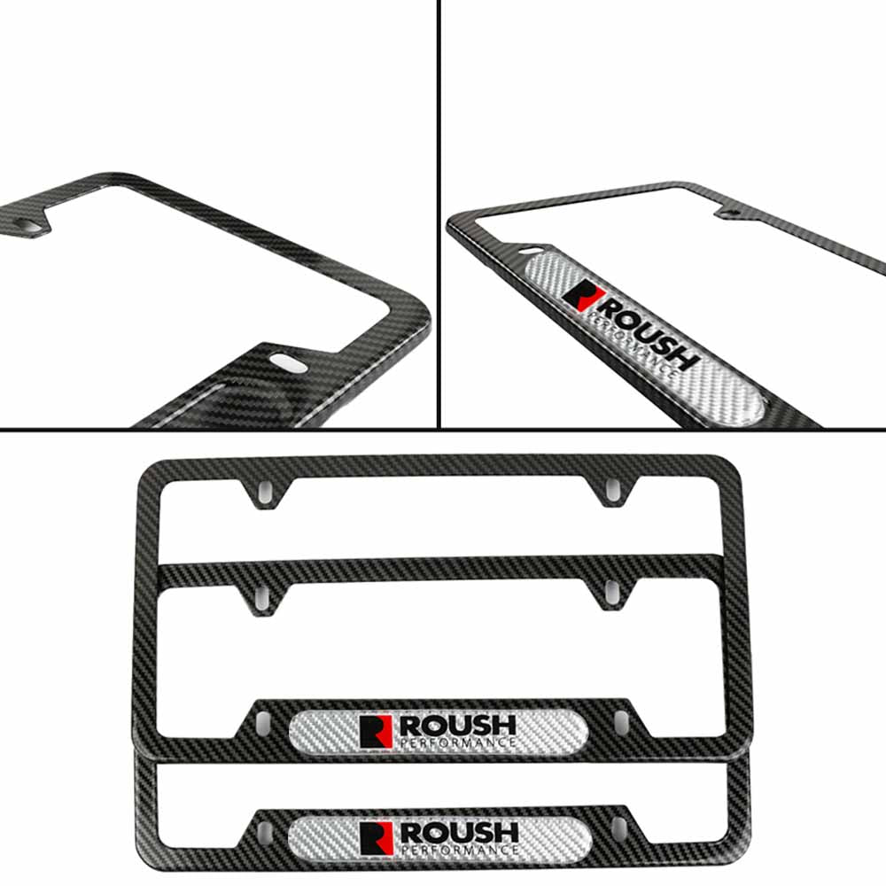 Brand New Universal 2PCS Roush Performance Carbon Fiber Look Metal License Plate Frame