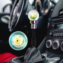 Load image into Gallery viewer, Brand New Universal Acrylic Clear Crystal Yellow Rose Flower Ball Manuel Gear Stick Shift Knob M8 M10 M12 &amp; Black Shifter Extender Extension