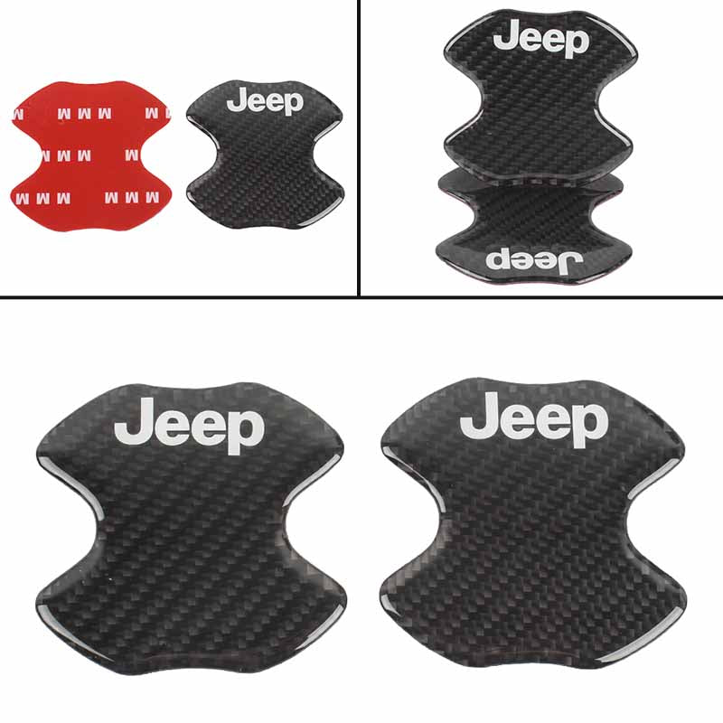 BRAND NEW UNIVERSAL 2PCS JEEP REAL CARBON FIBER ANTI-SCRATCH DOOR HANDLE PROTECTOR