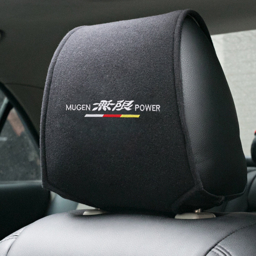 BRAND NEW 1PCS MUGEN POWER BLACK CAR NECK SEAT HEADREST PROTECTOR SUEDE COVER