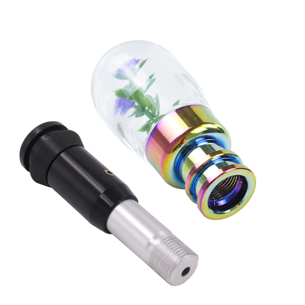 Brand New Acrylic Clear Crystal Purple Flower Long Shift Knob Automatic Gear Shifter