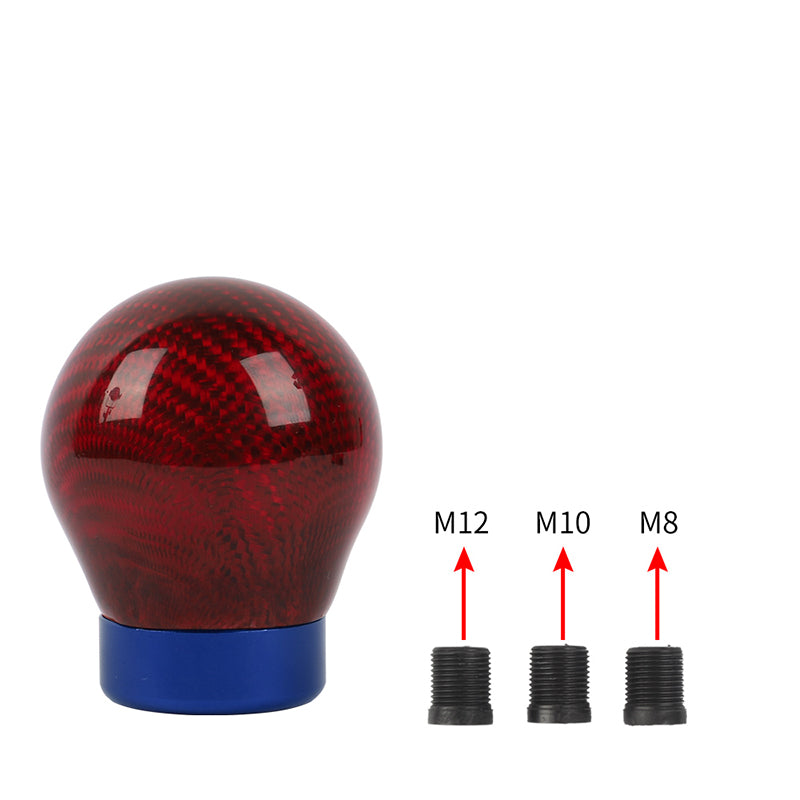 Brand New Universal Real Carbon Fiber Red Round Ball Manual Car Racing Gear Shift Knob Shifter M12 M10 M8