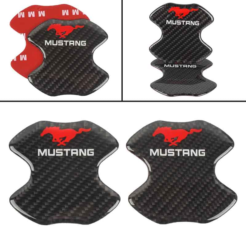 BRAND NEW UNIVERSAL 2PCS MUSTANG REAL CARBON FIBER ANTI-SCRATCH DOOR HANDLE PROTECTOR