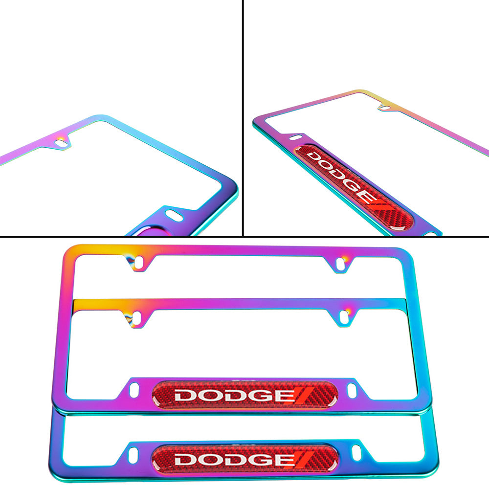 Brand New Universal 2PCS Dodge Neo Chrome Metal License Plate Frame