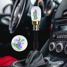 Load image into Gallery viewer, Brand New Acrylic Clear Crystal Purple Flower Long Manuel Gear Stick Shift Knob M8 M10 M12 &amp; Black Shifter Extender Extension