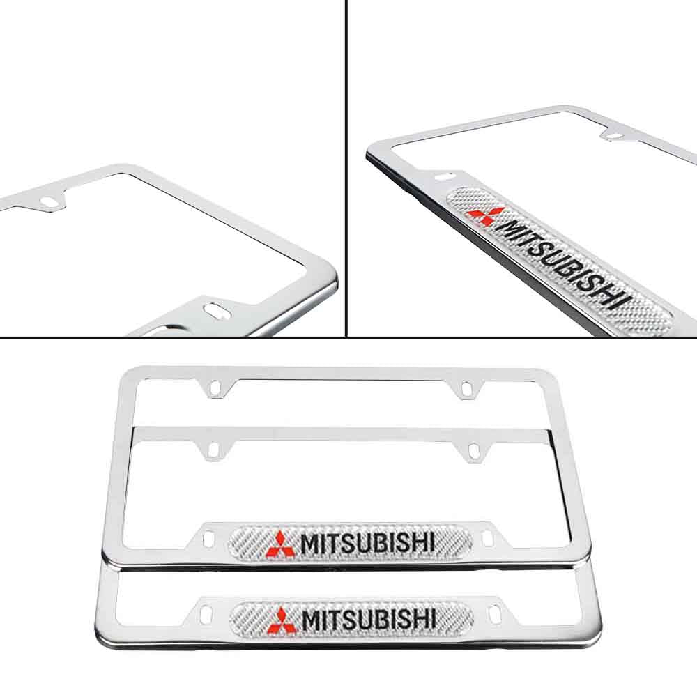 Brand New Universal 2PCS MITSUBISHI Chrome Metal License Plate Frame