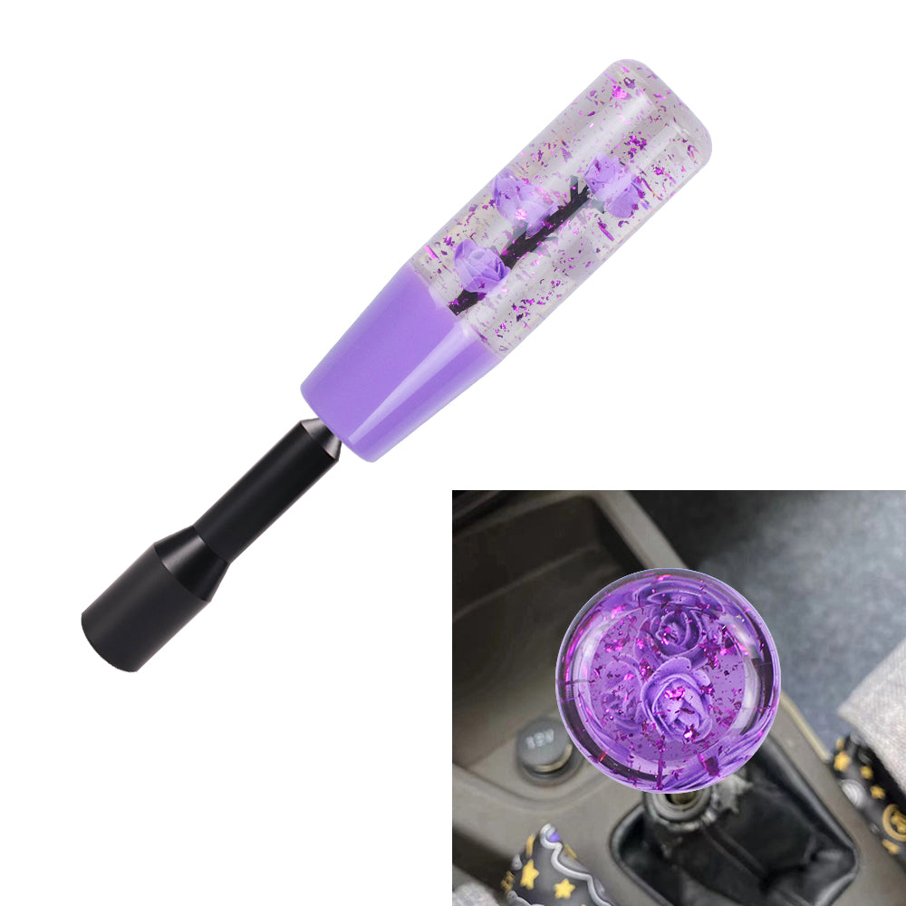 Brand New JDM Glitter Purple Rose Flowers Manuel Gear Stick Shift Knob M8 M10 M12 & Black Shifter Extender Extension