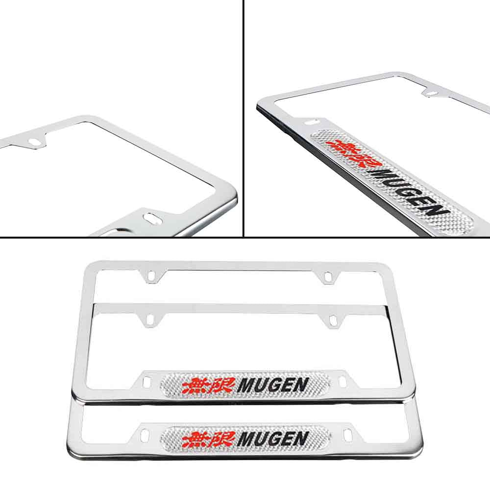 Brand New Universal 2PCS Mugen Chrome Metal License Plate Frame