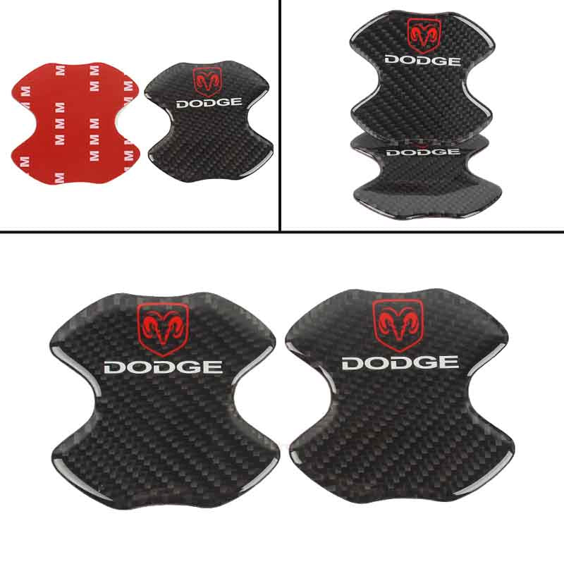 BRAND NEW UNIVERSAL 2PCS DODGE REAL CARBON FIBER ANTI-SCRATCH DOOR HANDLE PROTECTOR