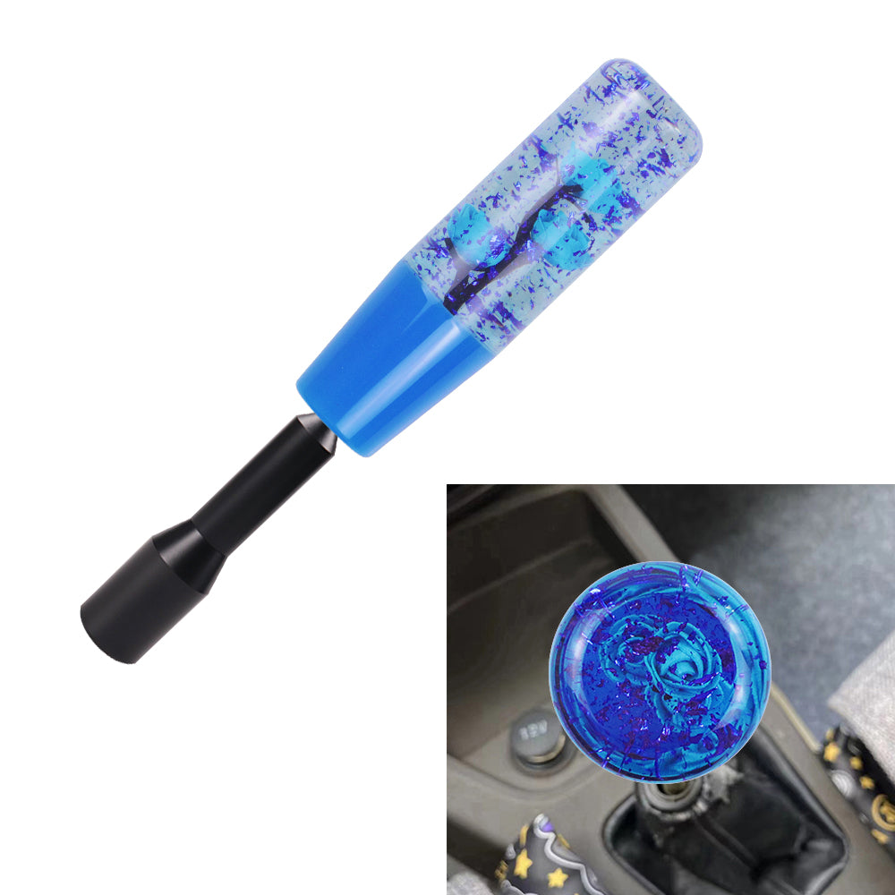 Brand New JDM Glitter Blue Rose Flowers Manuel Gear Stick Shift Knob M8 M10 M12 & Black Shifter Extender Extension