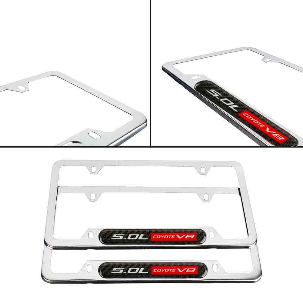 Brand New Universal 2PCS 5.0L COYOTE V8 Chrome Metal License Plate Frame