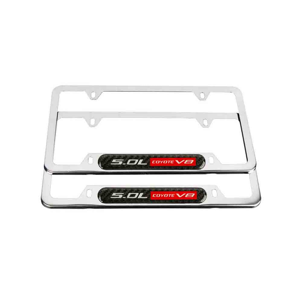 Brand New Universal 2PCS 5.0L COYOTE V8 Chrome Metal License Plate Frame