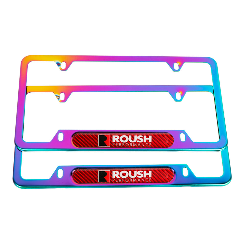 Brand New Universal 2PCS ROUSH Performance Neo Chrome Metal License Plate Frame