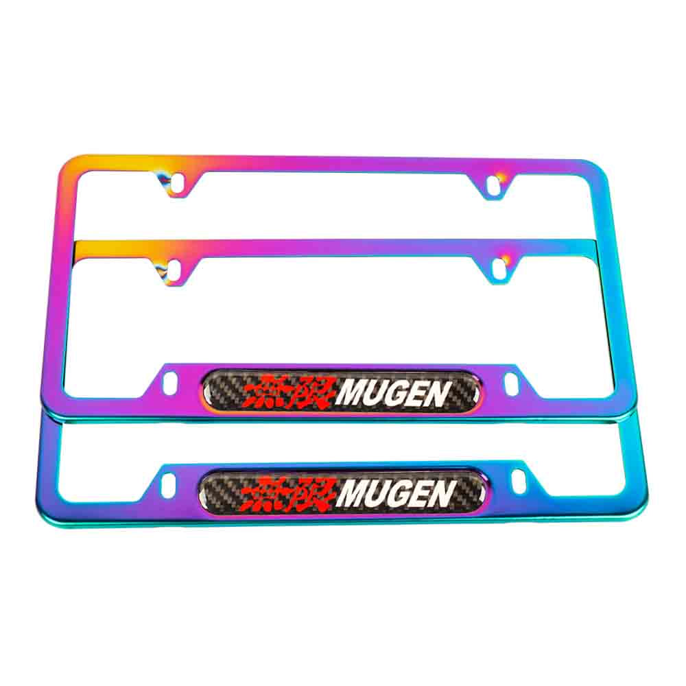 Brand New Universal 2PCS MUGEN Neo Chrome Metal License Plate Frame