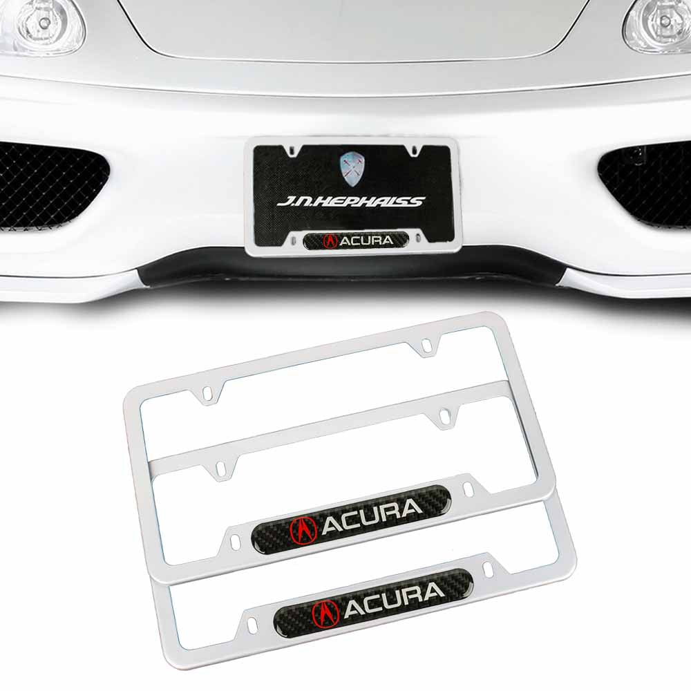 Brand New Universal 2PCS ACURA Silver Metal License Plate Frame