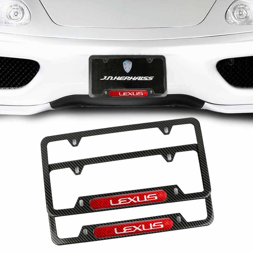 Brand New Universal 2PCS LEXUS Carbon Fiber Look Metal License Plate Frame