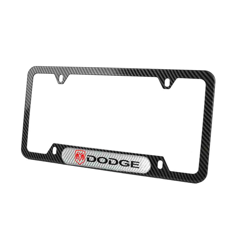 Brand New Universal 2PCS Dodge Carbon Fiber Look Metal License Plate Frame