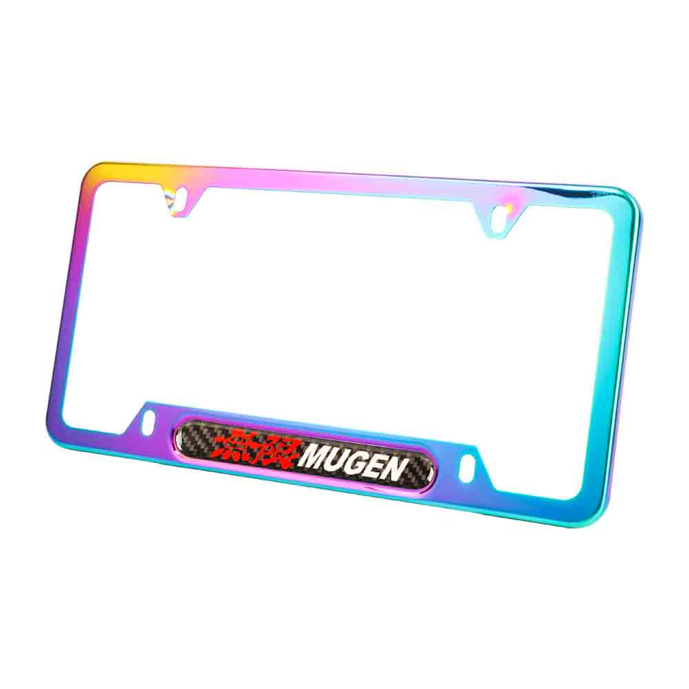 Brand New Universal 2PCS MUGEN Neo Chrome Metal License Plate Frame