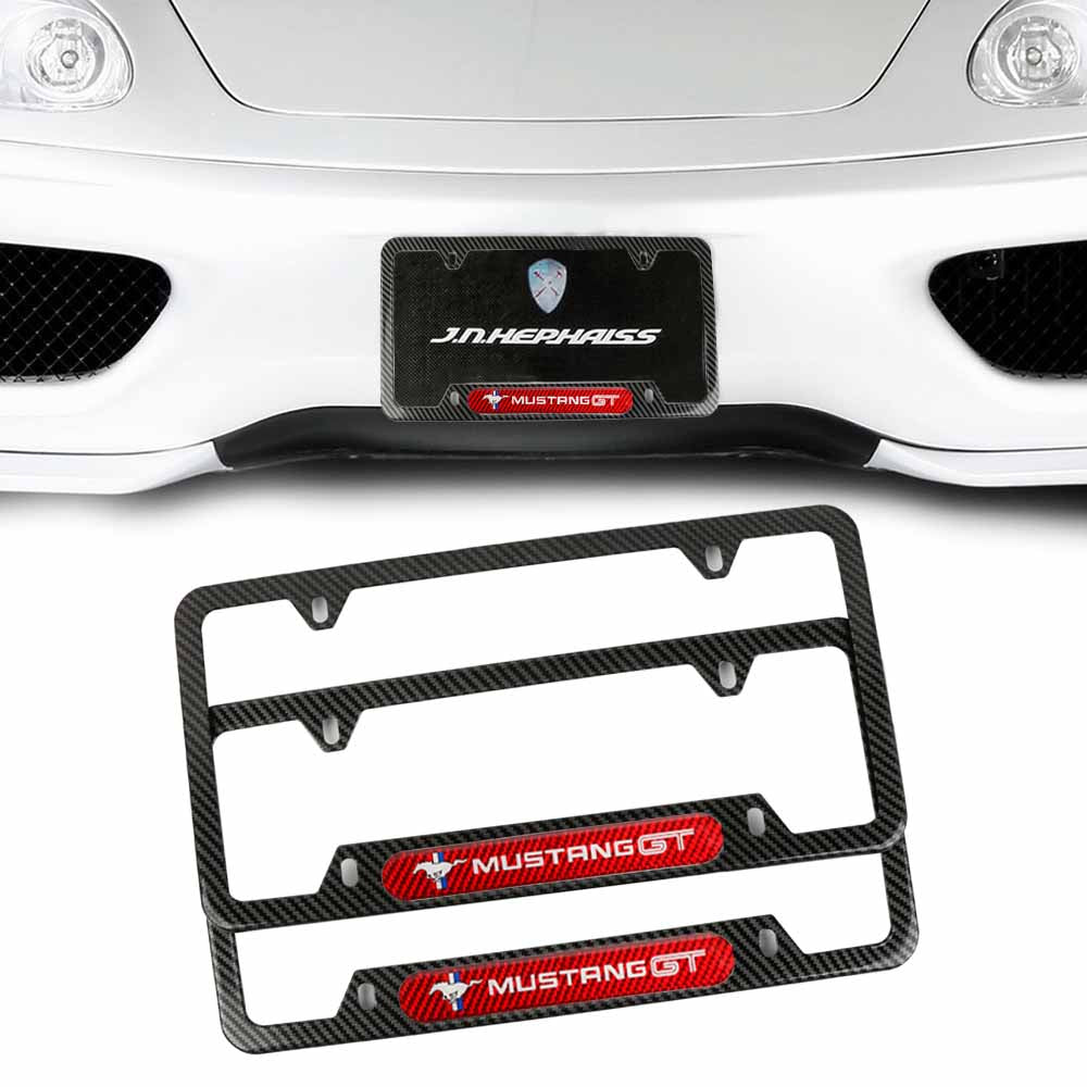 Brand New Universal 2PCS Mustang GT Carbon Fiber Look Metal License Plate Frame