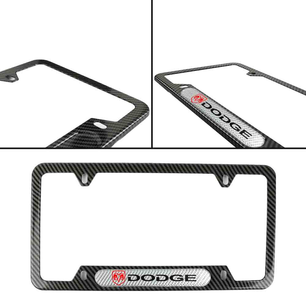 Brand New Universal 1PCS Dodge Carbon Fiber Look Metal License Plate Frame