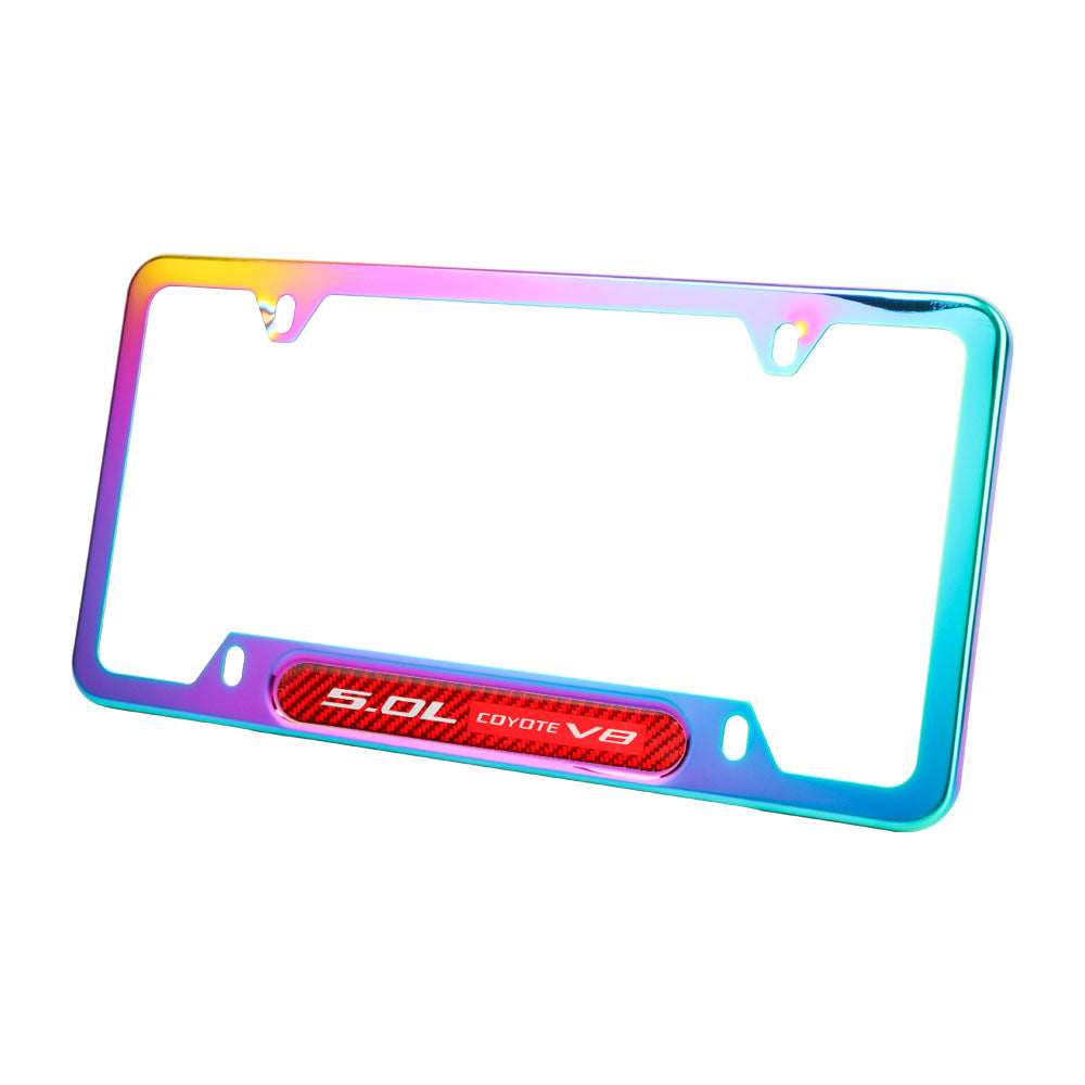 Brand New Universal 2PCS 5.0L COYOTE V8 Neo Chrome Metal License Plate Frame