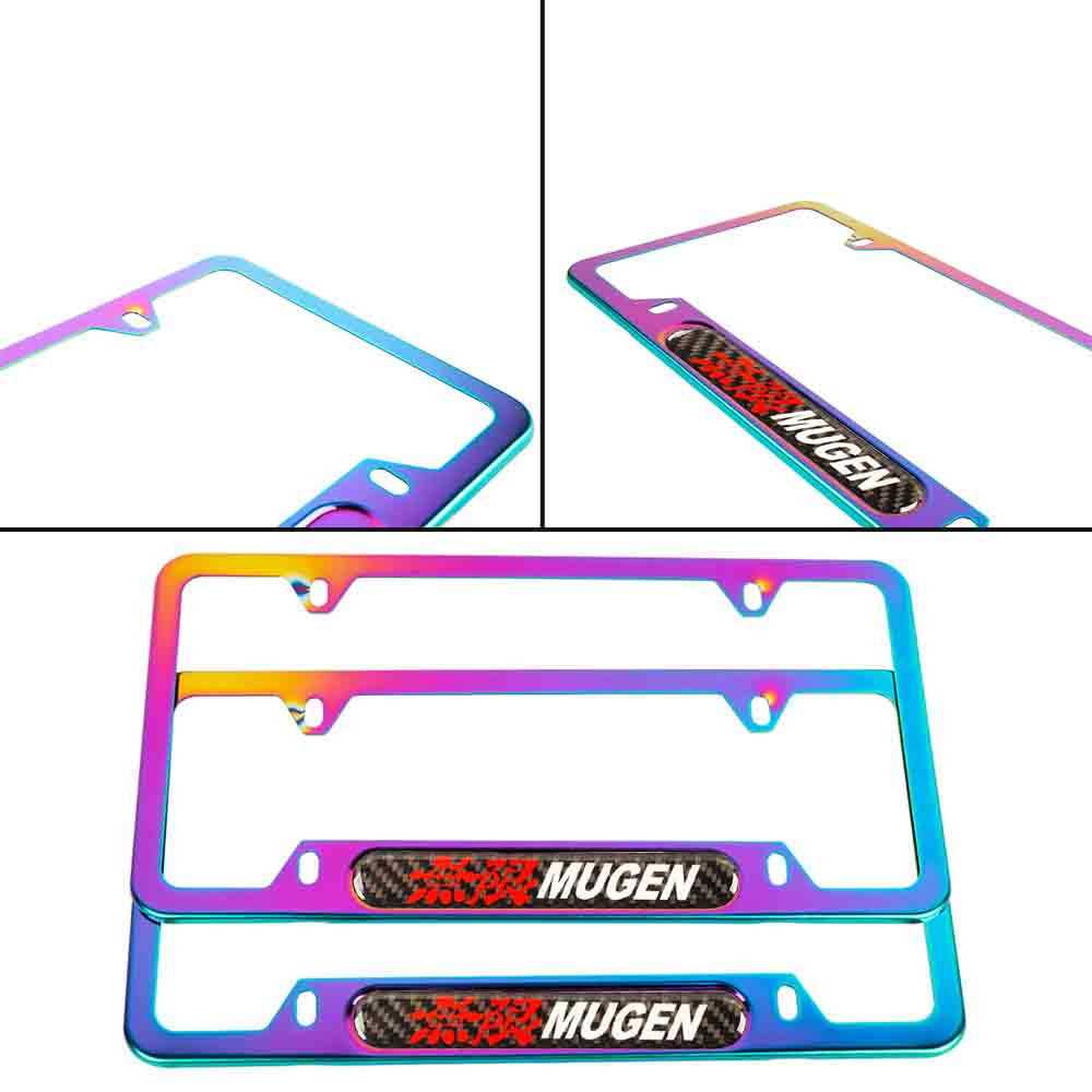 Brand New Universal 2PCS MUGEN Neo Chrome Metal License Plate Frame