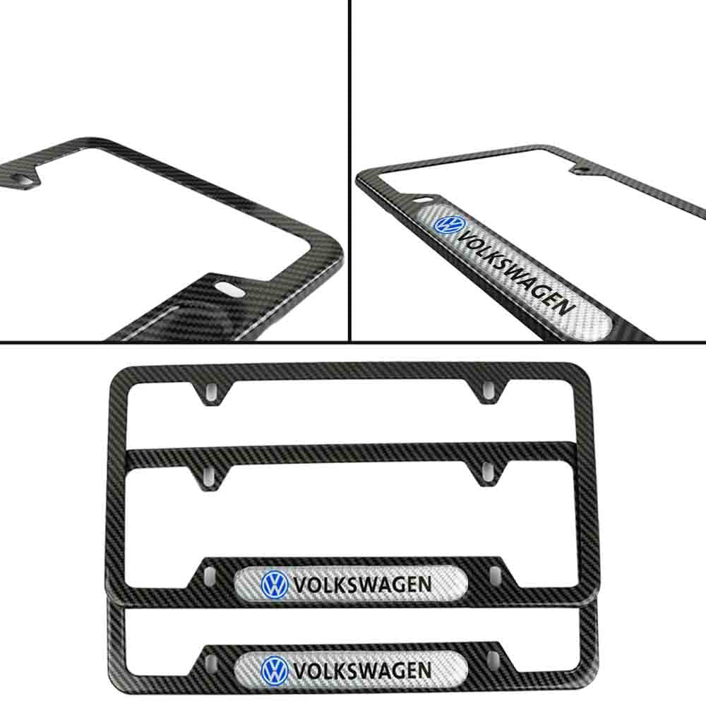 Brand New Universal 2PCS Volkswagen Carbon Fiber Look Metal License Plate Frame