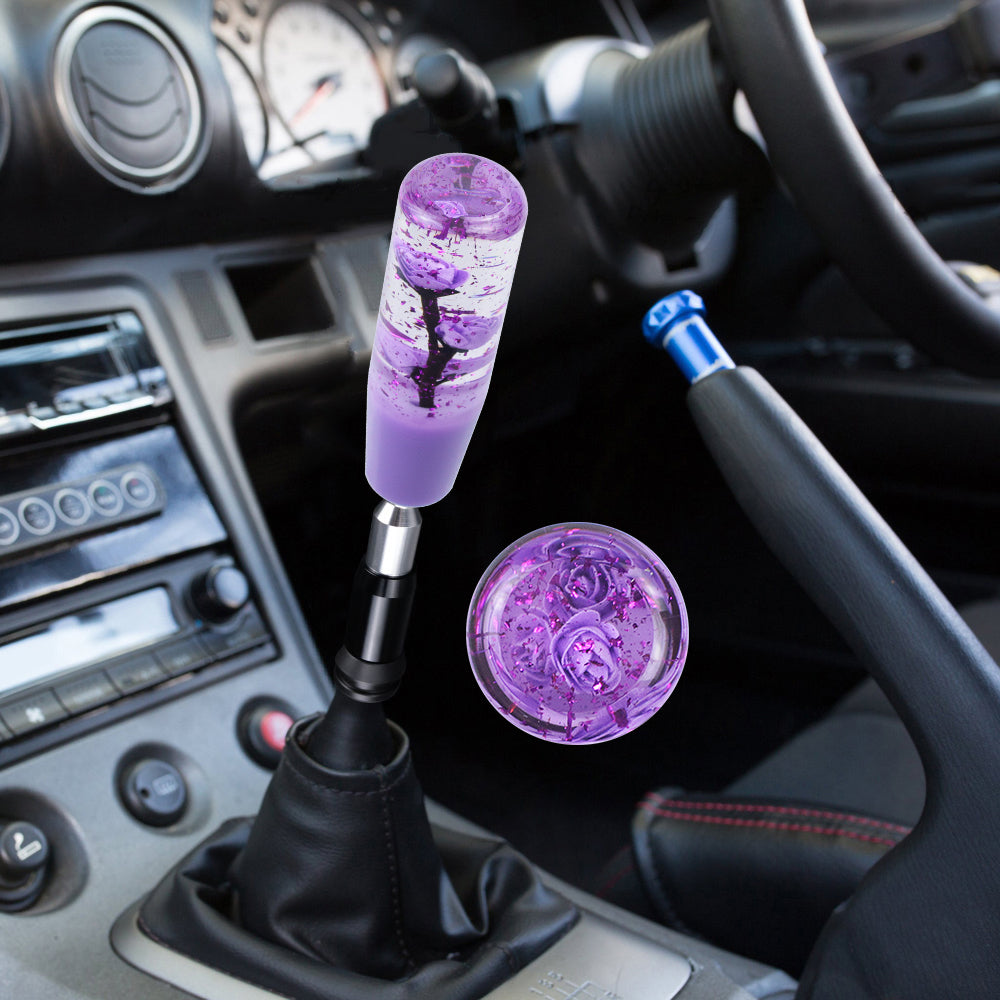 Brand New Glitter Purple Rose Flower Stick Shift Knob Automatic Gear Shifter