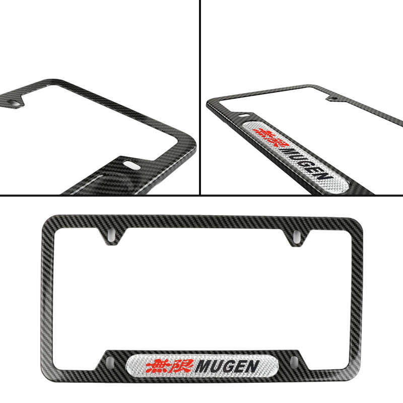 Brand New Universal 1PCS Mugen Carbon Fiber Look Metal License Plate Frame