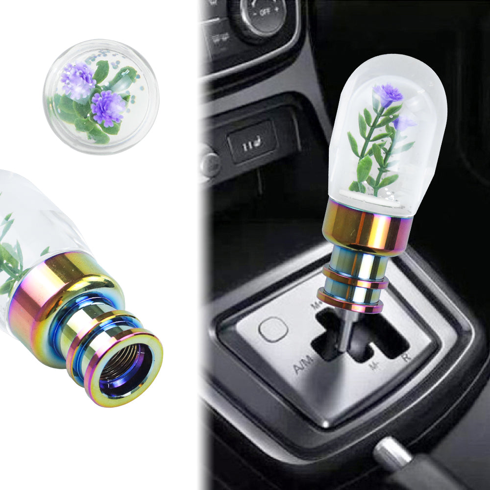 Brand New Acrylic Clear Crystal Purple Flower Long Shift Knob Manual Gear Transmission Shifter M8 M10 M12