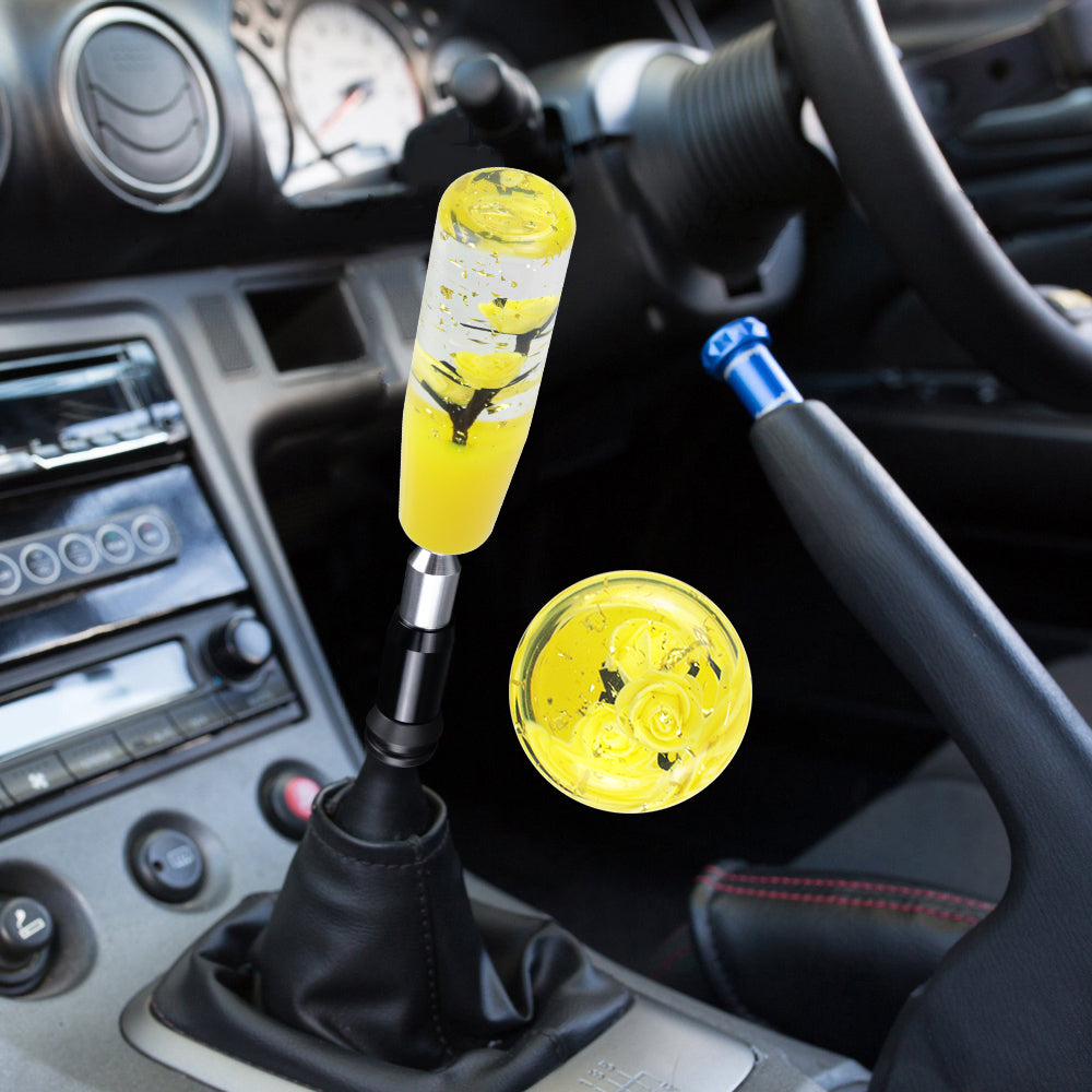 Brand New Glitter Yellow Rose Flower Stick Shift Knob Automatic Gear Shifter