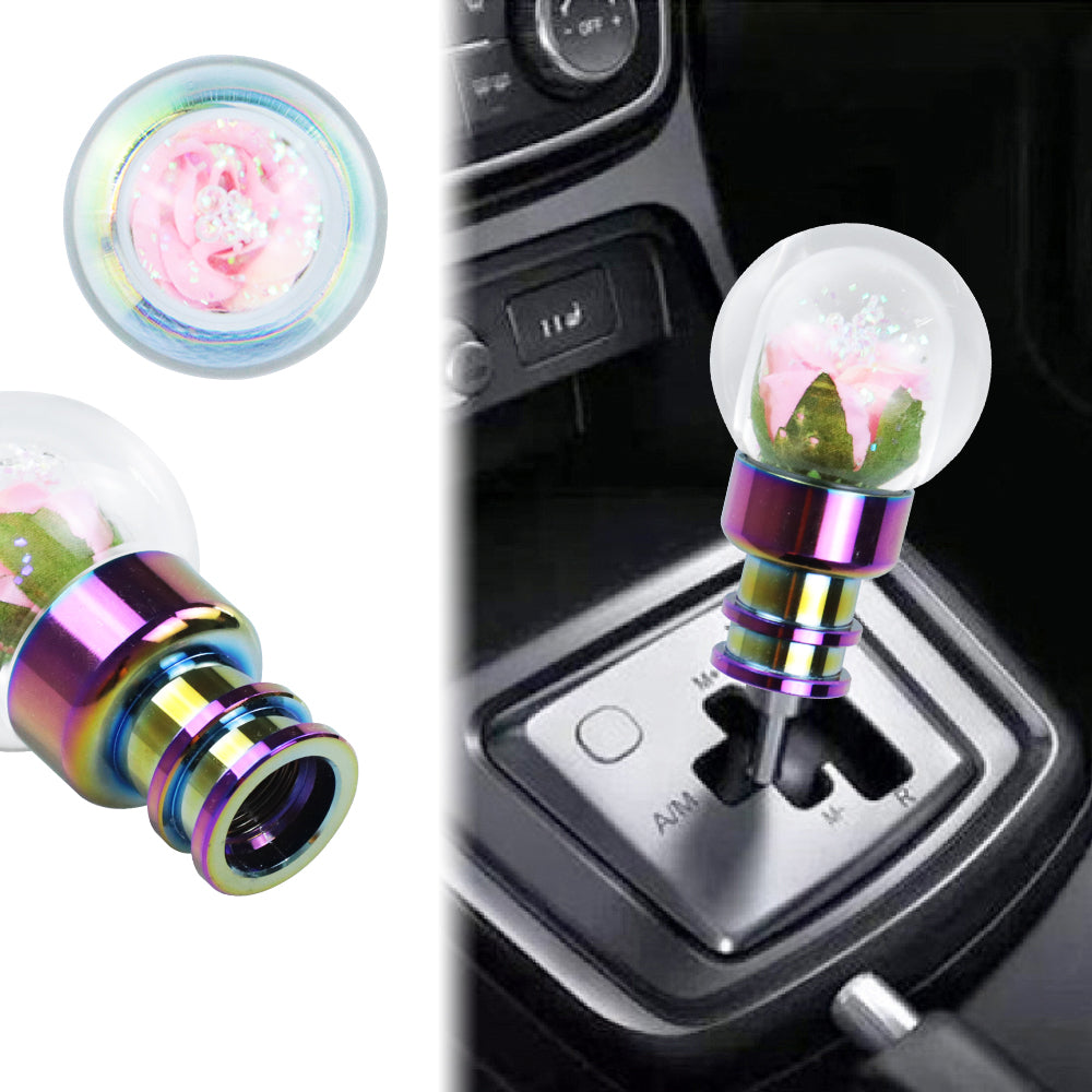 Brand New Universal Acrylic Clear Crystal Pink Rose Flower Ball Gear Shift Knob Manual M8 M10 M12