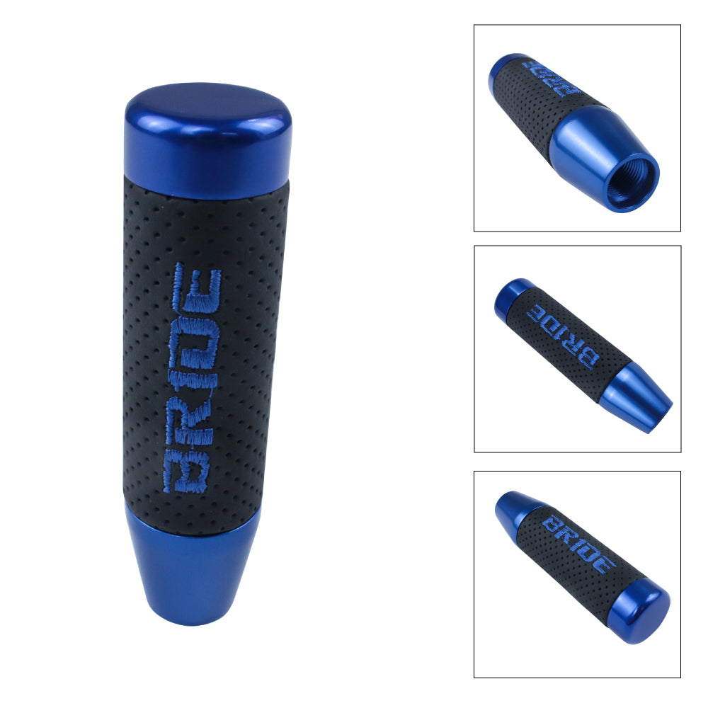 Brand New 13CM Blue Universal Bride Aluminum +Leather Gear Shift Knob Shifter Lever Head M8 M10 M12