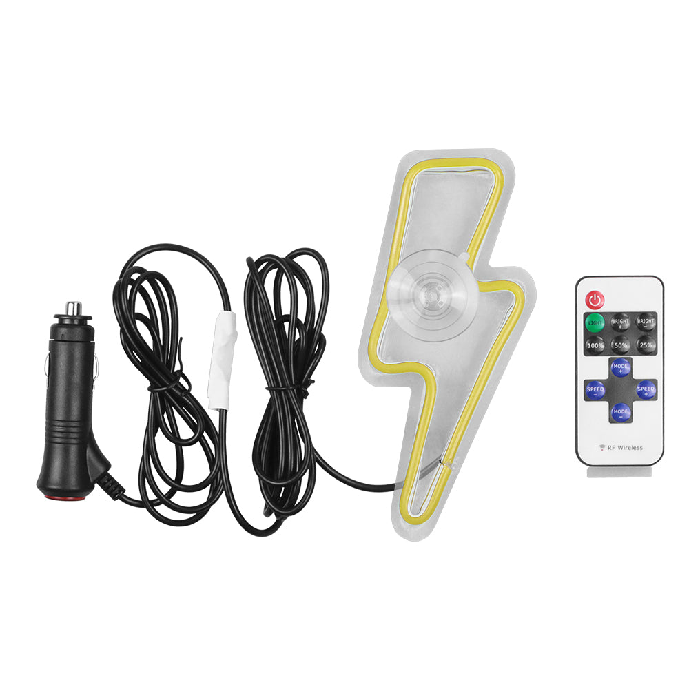 BRAND NEW UNIVERSAL LIGHTING SHAPED YELLOW LED Neon Flash Light Car Window Glow Electric Remote Control Lamp