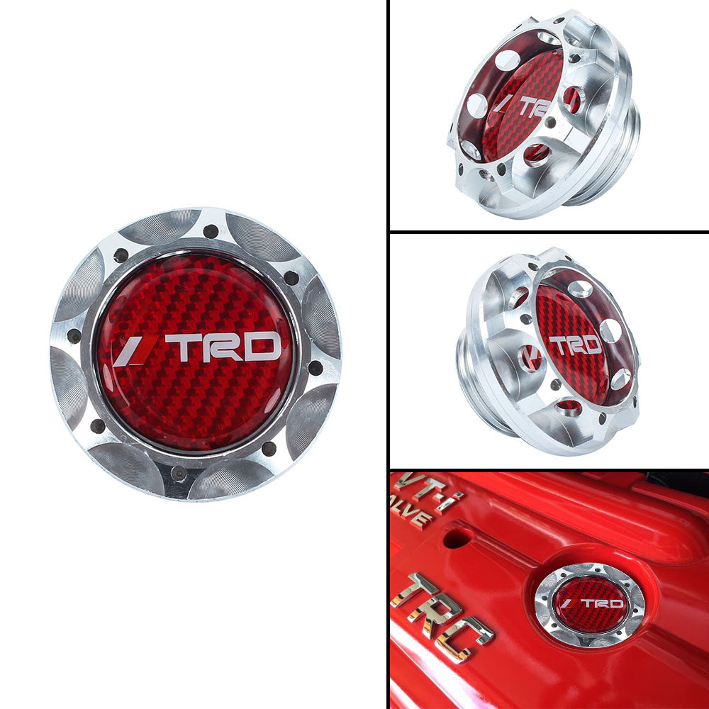 Brand New Toyota TRD Real Carbon Fiber Sticker ALUMNIUM Silver Billet Engine Oil FILLER Cap