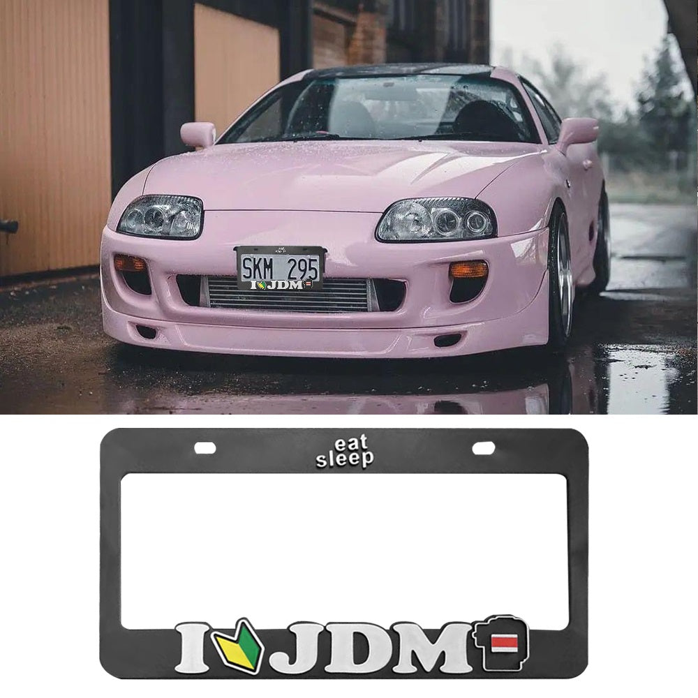 Brand New Universal 1PCS I LOVE JDM DOMO ABS Plastic Black License Plate Frame