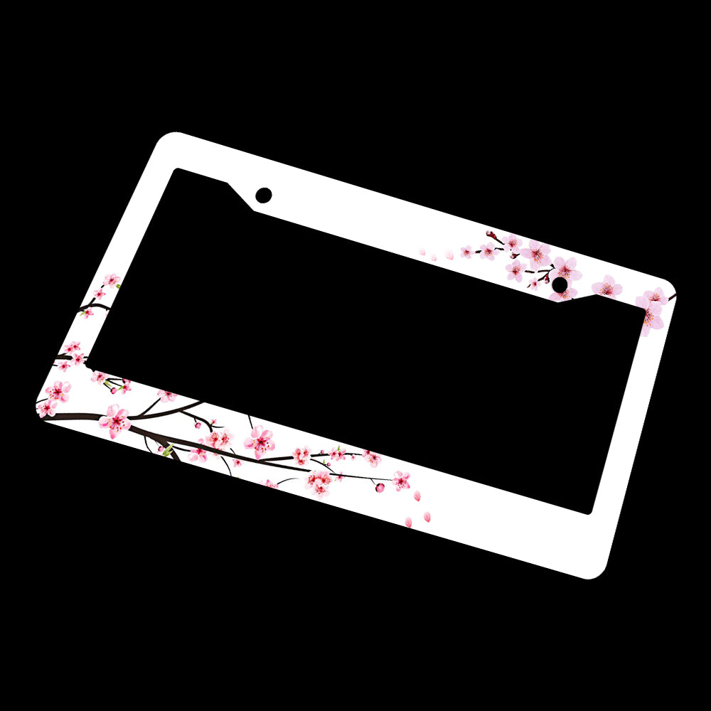 Brand New Universal 2PCS Sakura JDM Flower ABS Plastic White License Plate Frame