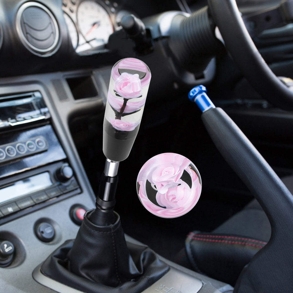 Brand New Universal JDM Crystal Rose Flowers Pink Automatic Car Gear Shift Knob Shifter