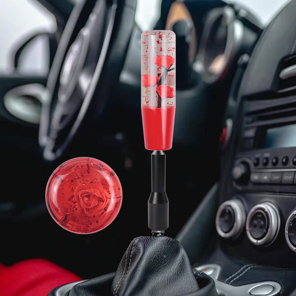 Brand New JDM Glitter Red Rose Flowers Manuel Gear Stick Shift Knob M8 M10 M12 & Black Shifter Extender Extension