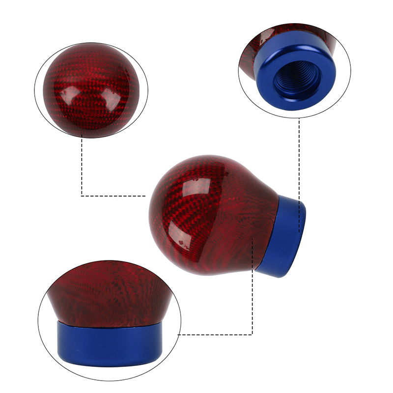 Brand New Universal Real Carbon Fiber Red Round Ball Manual Car Racing Gear Shift Knob Shifter M12 M10 M8