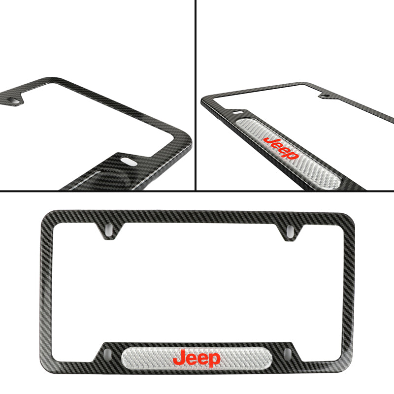 Brand New Universal 1PCS JEEP Carbon Fiber Look Metal License Plate Frame